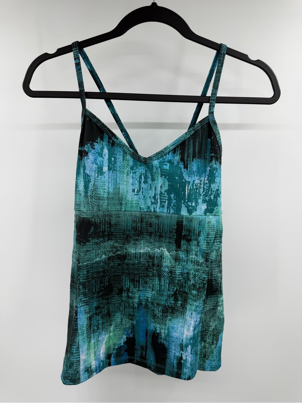 Alo Yoga Women’s Teal Abstract Print Spaghetti Strap Top Green Blue Small